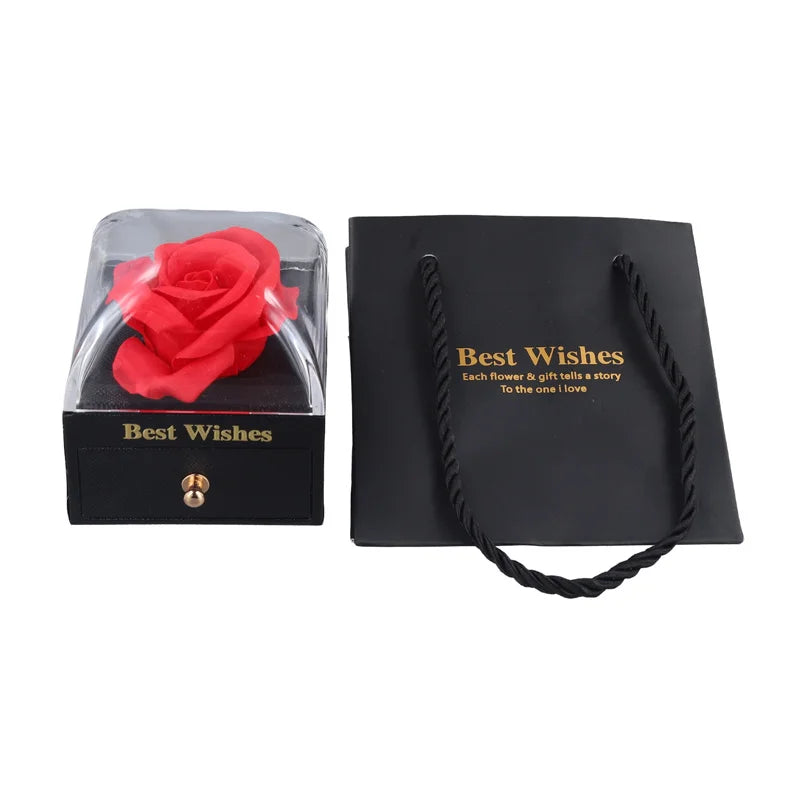 New Rose Flower Jewelry Box for Necklace Pendant Valentine'S Day Gift Organizer Plastic Paper Packaging Display Box for Women